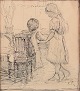 L'Art presents: 
Sophus 
Paulsen, Danish 
painter.
Pencil 
drawing. Double 
portrait of 
girls with 
their backs ...