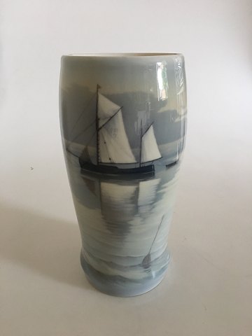Bing & Grondahl Art Nouveau Vase with Maritime Sailboat Motif No. 4121/95