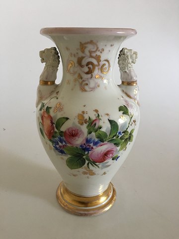 Bing and Grondahl Early Overglaze vase with lionheads in Bisque