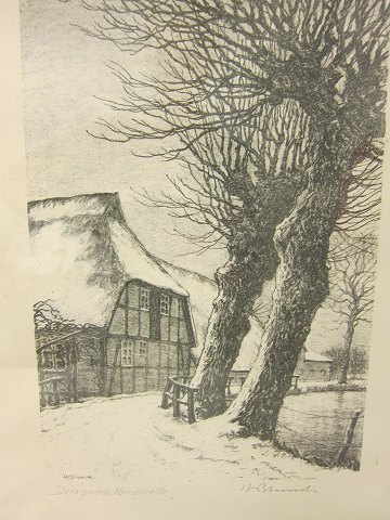 Print made by Heinrich Blunck (1891-1963) incl. frame 
"Vandmølle i Sydslesvig" (Water mill in South Schleswig)
Frame: 34cm x 46cm
H. Blunck is born in Kiel.
Please look at our WEB-side for further items.