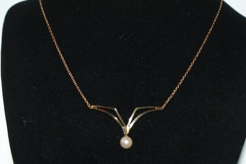 Anchor Necklace with Pearl Pendant, Gold 14 Karat