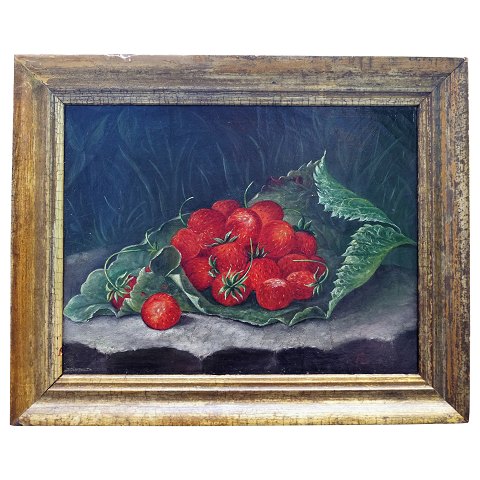 Hanne Hellesen; Painting, strawberries,  Oil on canvas