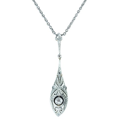 An art deco diamond necklace mounted in 14k white gold