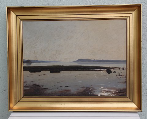 Bundgaard Maleri: Mariagerfjord i guldramme 66 x 84 cm