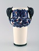 Aluminia, Copenhagen, rare snail vase, hand painted with snails and floral 
motifs.