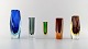 Collection of 5 "Sommerso" Murano vases in mouth blown art glass, 1960s.
