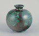 L'Art presents: 
Upsala 
Ekeby, Sweden.
Ceramic vase 
with glaze in 
green and black 
stripes.