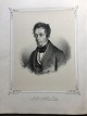 Ole Buus Larsen 
præsenterer: 
Portræt af 
Digteren J. 
Carsten Hauch - 
litografi af 
Em. Bærentzen 
ca. 1850.
