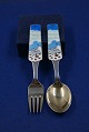 Antikkram 
presents: 
Michelsen 
set Christmas 
spoon and fork 
1963 of Danish 
partial gilt 
sterling silver