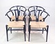 Osted Antik & 
Design 
presents: 
Set of 
Four Wishbone 
Chairs - Model 
CH24 - Navy 
Blue - Natural 
Wicker - Hans 
J. ...