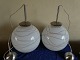 Antikkram 
presents: 
Beautiful 
and 
well-maintained 
pair of ceiling 
lamps in white 
glass with 
decorations, H 
...