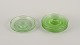 L'Art presents: 
A set of 
seven green 
glass plates.
