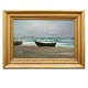 Aabenraa 
Antikvitetshandel 
presents: 
Carl 
Locher, 
1851-1915, oil 
on wood. Storm 
at Skagen beach 
1886. Signed 
...