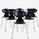 Roxy Klassik 
presents: 
Arne 
Jacobsen / 
Fritz Hansen.
AJ 3100 - Set 
of 6 black Ant 
chairs with 
steel ...