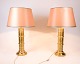 Osted Antik & 
Design 
presents: 
Set of Two 
Vintage Table 
Lamps - Brass 
Base - Retro 
Style - Pink 
Lampshades - 
1970s
