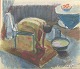 L'Art presents: 
Scandinavian 
artist
Composition 
with seated 
figure by wash 
basin.
Crayon / 
pastel on 
paper.
