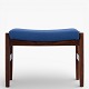 Roxy Klassik presents: Spøttrup Furniture Factory.Footstool in patinated rosewood upholstered in blue ...