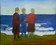 Dansk Kunstgalleri presents: "Women on the Beach" Oil painting in a silver frame, the painting has some cracks, ...