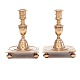 Aabenraa Antikvitetshandel presents: Pair of Danish Baroque "castle"-candlesticks. Denmark circa 1750. H: 22cm