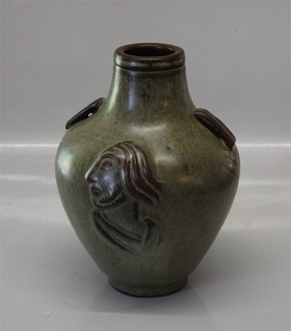Royal Copenhagen Art Pottery
20248 RC Vase with heads, Jais Nielsen March 1931 Sung glaze 21 cm