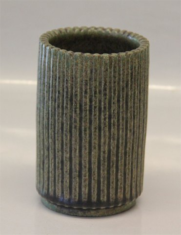 Danish Art Pottery Arne Bang Vase 12 cm Green Ribbed
