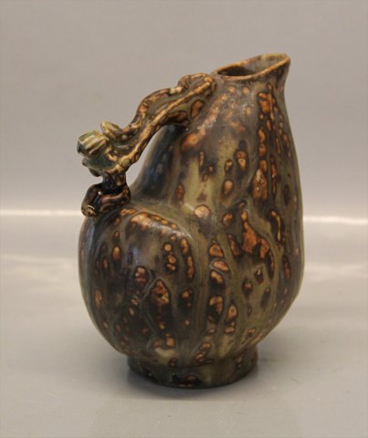 Royal Copenhagen Art Pottery Bode Willumsen Figural handle Vase 16.5 cm Snake 
and boy
