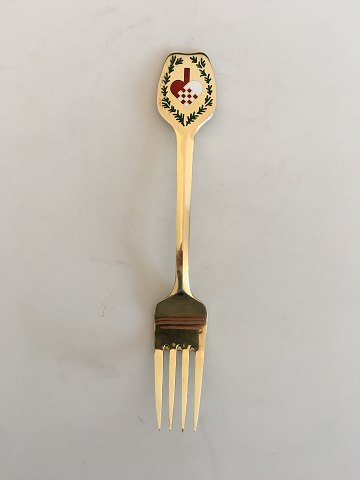 A. Michelsen Christmas Fork 1951 In Gilded Sterling Silver with Enamel