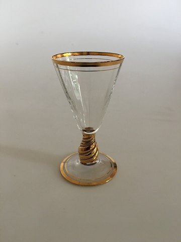 Holmegaard Ida Schnapps Glass with optical stripes and gold band 
