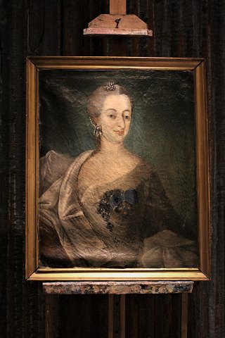 Dekorativt , 1800 tals portræt olie maleri på lærred af Dronning Juliane Marie 
( 1729-1796 )