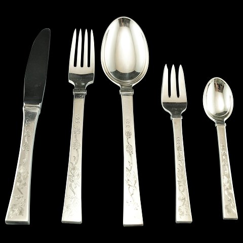 Hans Hansen; Arvesølv 12 silver cutlery, complete for 12 persons, 68 pieces