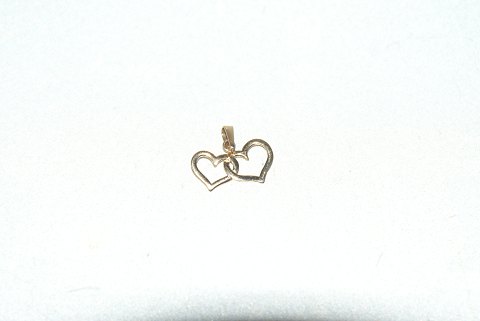 Double hearts pendant / charm in 14 carat gold