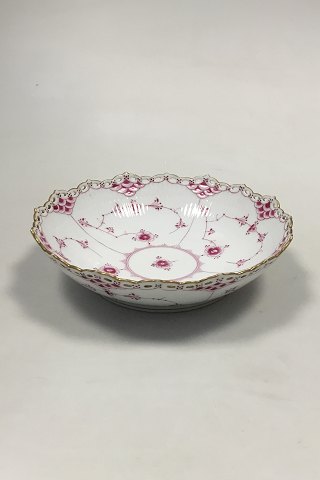 Royal Copenhagen Blue Fluted Red Ruby/Pink with Gold Edge Full Lace Low Bowl No 
2/1018