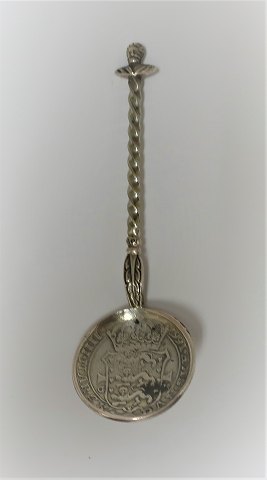 Sølvske med mønt. Frederik d. lll.   llll Mark 1667