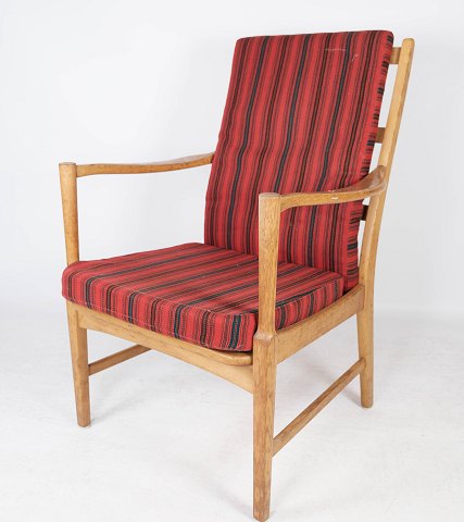 Armchair - Oak - Cushions - Red striped fabric - Swedish design - Bjärnums 
Møbelfabrik - 1960