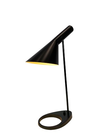 Sort bordlampe designet af Arne Jacobsen og fremstillet af Louis Poulsen. 
5000m2 udstilling.
Flot stand
