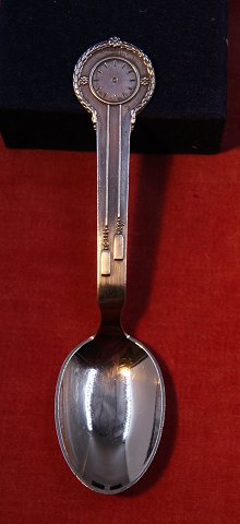 Cohr children's cutlery of Danish three towers silver. Children's spoon with clock and weights