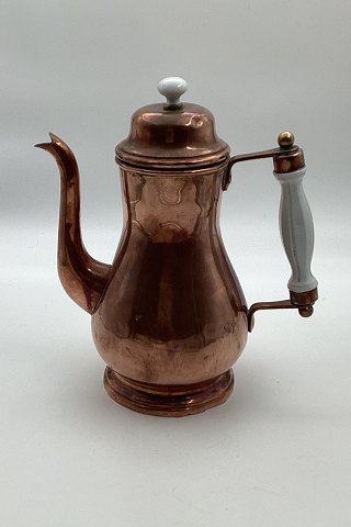 Antique copper coffee pot with handle in porcelain c. 1900