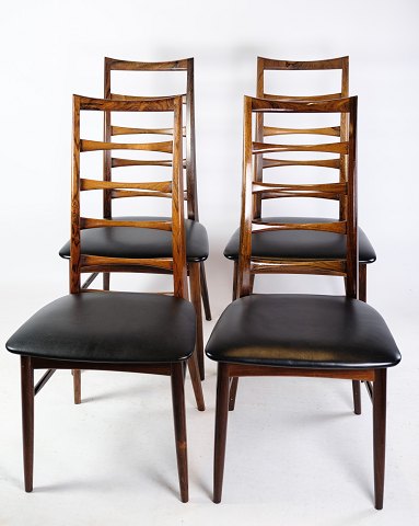 High-backed rosewood chairs designed by Niels Kofoed, model lis, made by Niels 
Kofoed furniture factory hornslet.
Dimensions in cm: H: 96 W: 45 D: 43 SH: 44
Great condition
