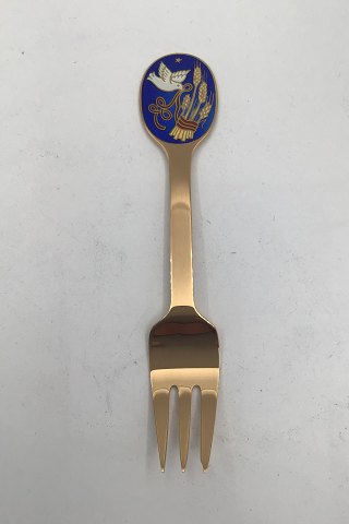 A. Michelsen Christmas Pastry Fork 1985 Gilded Sterling Silver with enamel