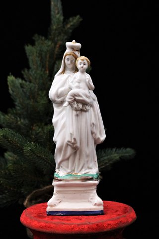 Decorative, old porcelain Madonna figure of the Virgin Mary with the baby 
Jesus...