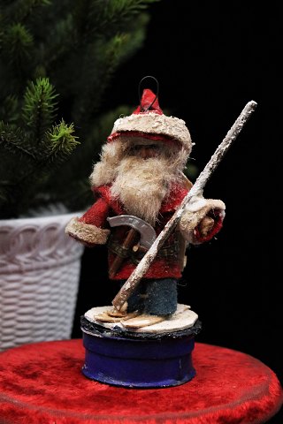 Old Christmas tree decoration, Santa Claus on skis made of cardboard, cotton 
wool and felt...