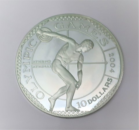 Cookinseln. Olympiade 2004. Silbermünze $10 von 2001. Durchmesser 38 mm.