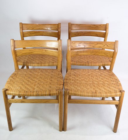 Set of four dining room chairs, Wicker seat, Børge Mogensen, C.M Madsen 
furniture factory, 1960
Great condition
