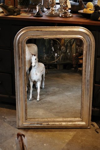 French 1800s Louis Philippe silver mirror with fine decorated silver frame with 
pearl edge...