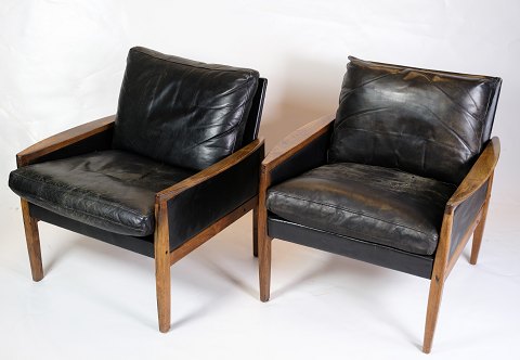 Set Of 2 Armchairs - Rosewood - Black Leather Cushions - Hans Olsen - Brdr. Juul 
Kristensen - 1960
Great condition
