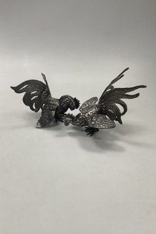 Silverplated Ornamental Figurine of a Cock and Hen Flighting