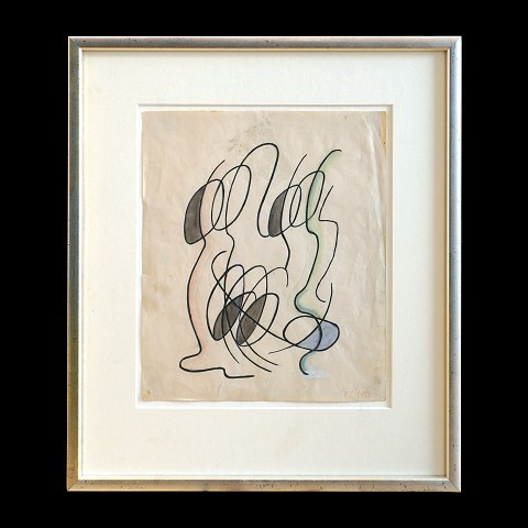 Franciska Clausen, 1899-1986, watercolor. Organic 
forms signed and dated 1952. Visible size: 
16x27cm. With frame: 26x37cm