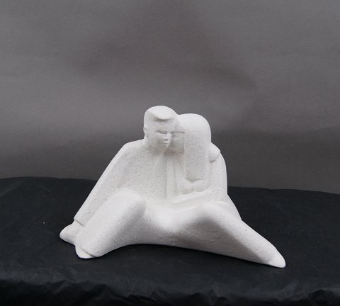 Stone Art white figurine from Marbell, Belgium. Seated loving couple