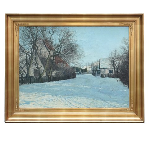 Ole Ring, 1902-72, oil on canvas. View from a 
village in Sjælland. Signed Ole Ring 1963. Visible 
size: 28x42cm. With frame: 43x57cm