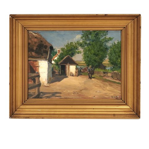 H. A. Brendekilde maleri. Hans Andersen 
Brendekilde, 1857-1942, olie på lærred. Landsby på 
en sommerdag med solskin. Signeret. Lysmål: 
29x37cm. Med ramme: 43x51cm